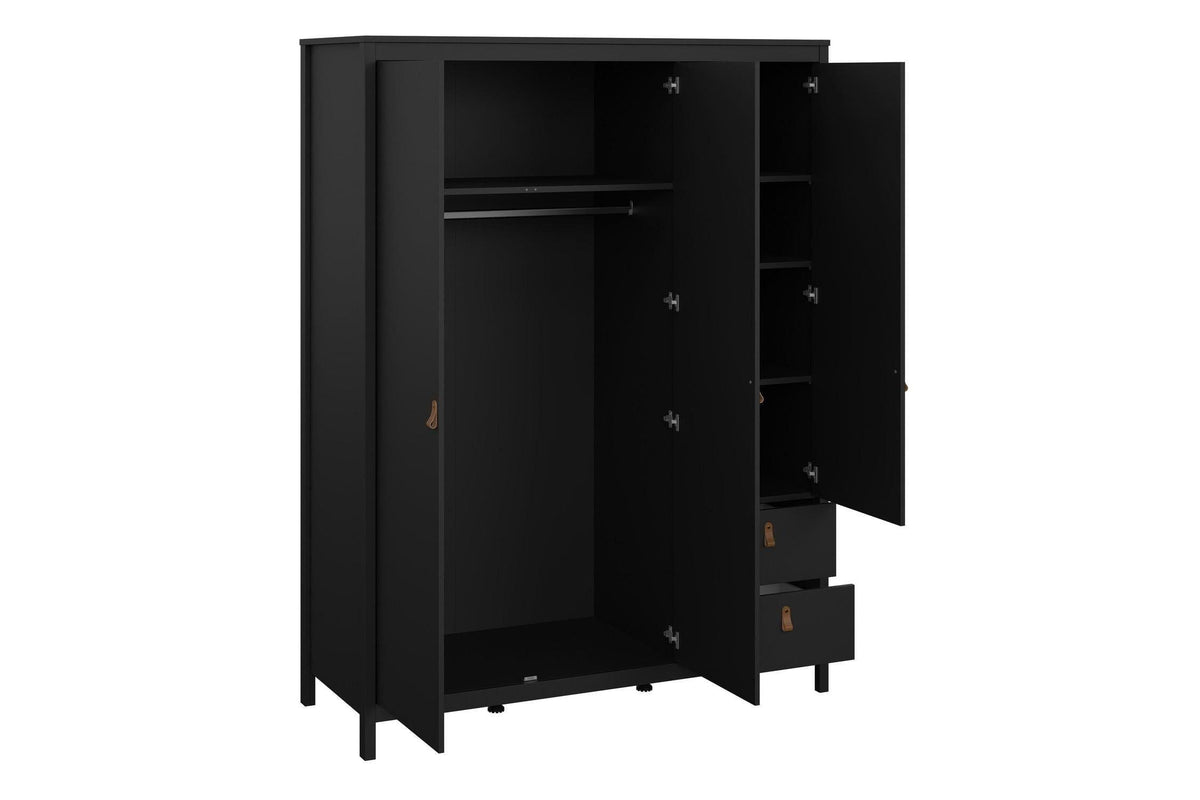 Barcelona Wardrobe With 2 Doors 1 Mirror Door 2 Drawers In Matt Black