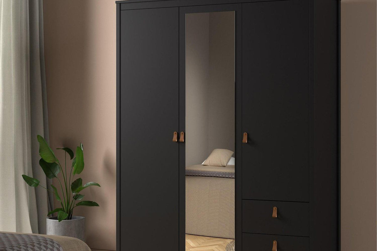 Barcelona Wardrobe With 2 Doors 1 Mirror Door 2 Drawers In Matt Black