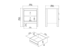 Barcelona Bedside Table 2 Drawers In White