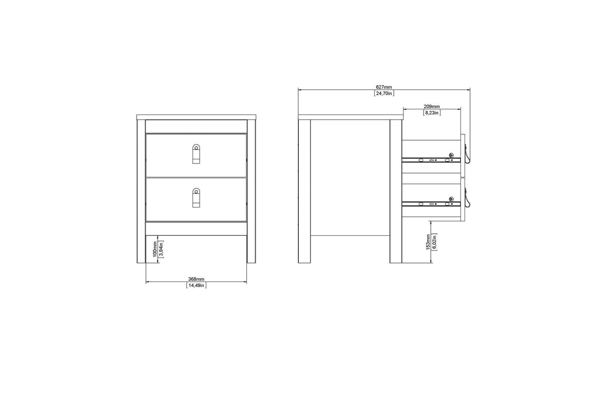 Barcelona Bedside Table 2 Drawers In Matt Black
