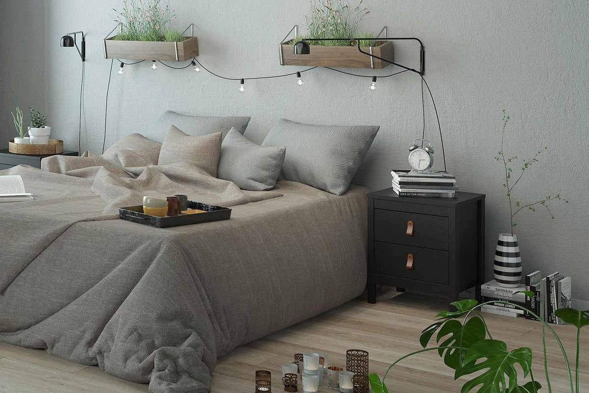 Barcelona Bedside Table 2 Drawers In Matt Black