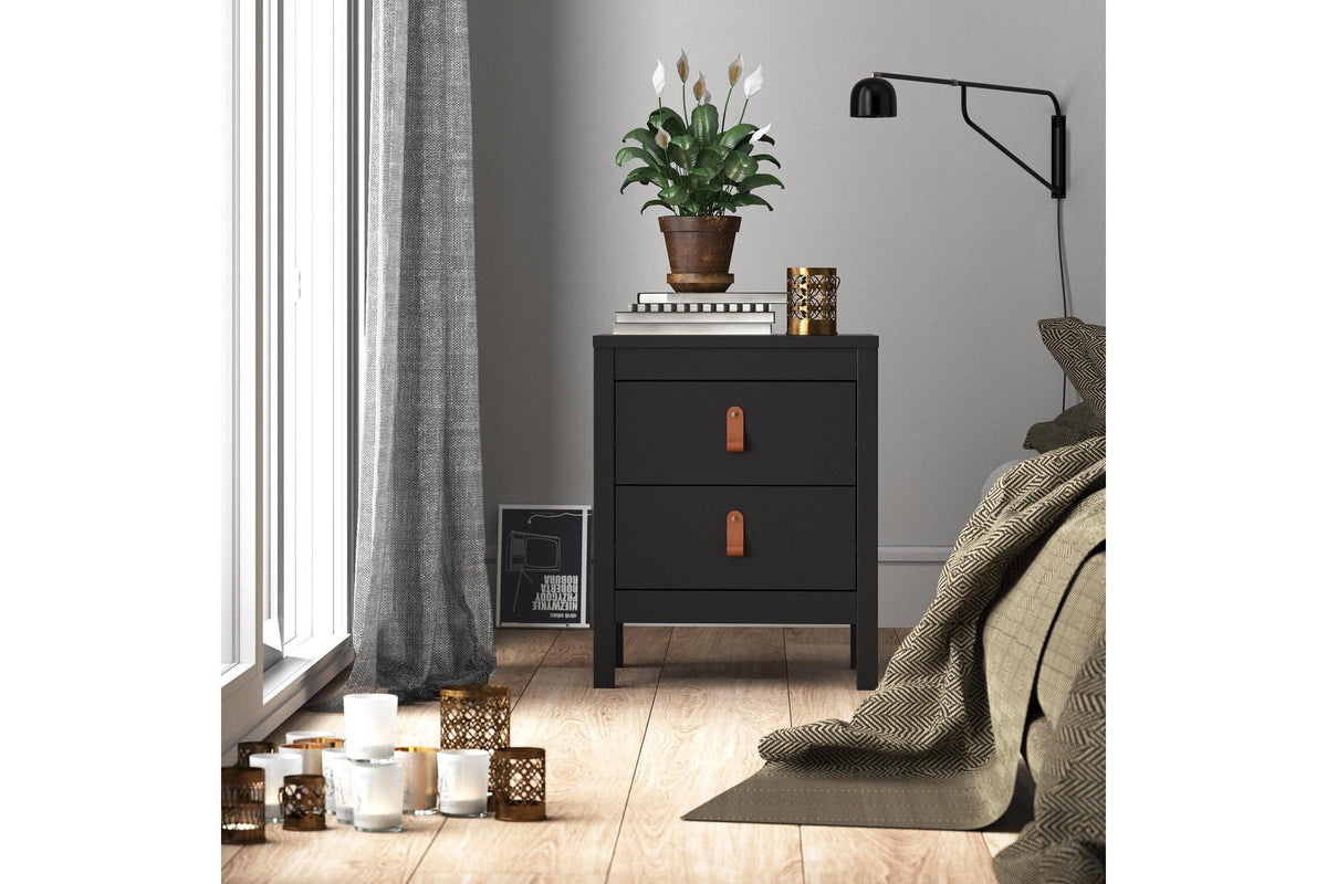 Barcelona Bedside Table 2 Drawers In Matt Black