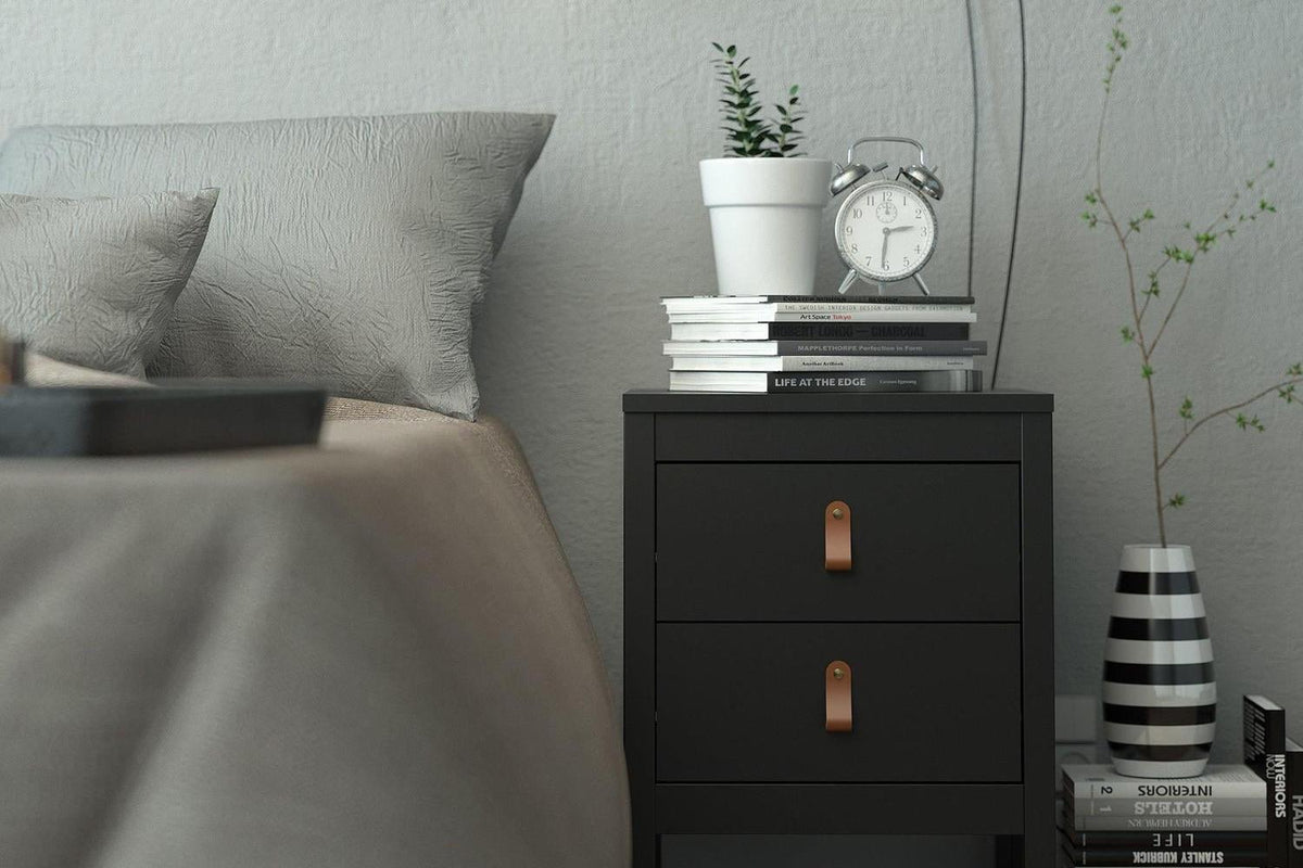Barcelona Bedside Table 2 Drawers In Matt Black
