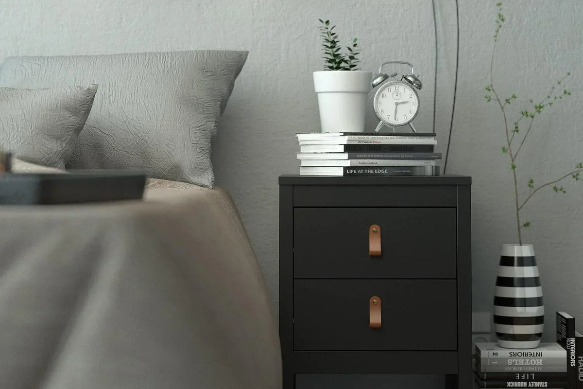 Barcelona Bedside Table 2 Drawers In Matt Black