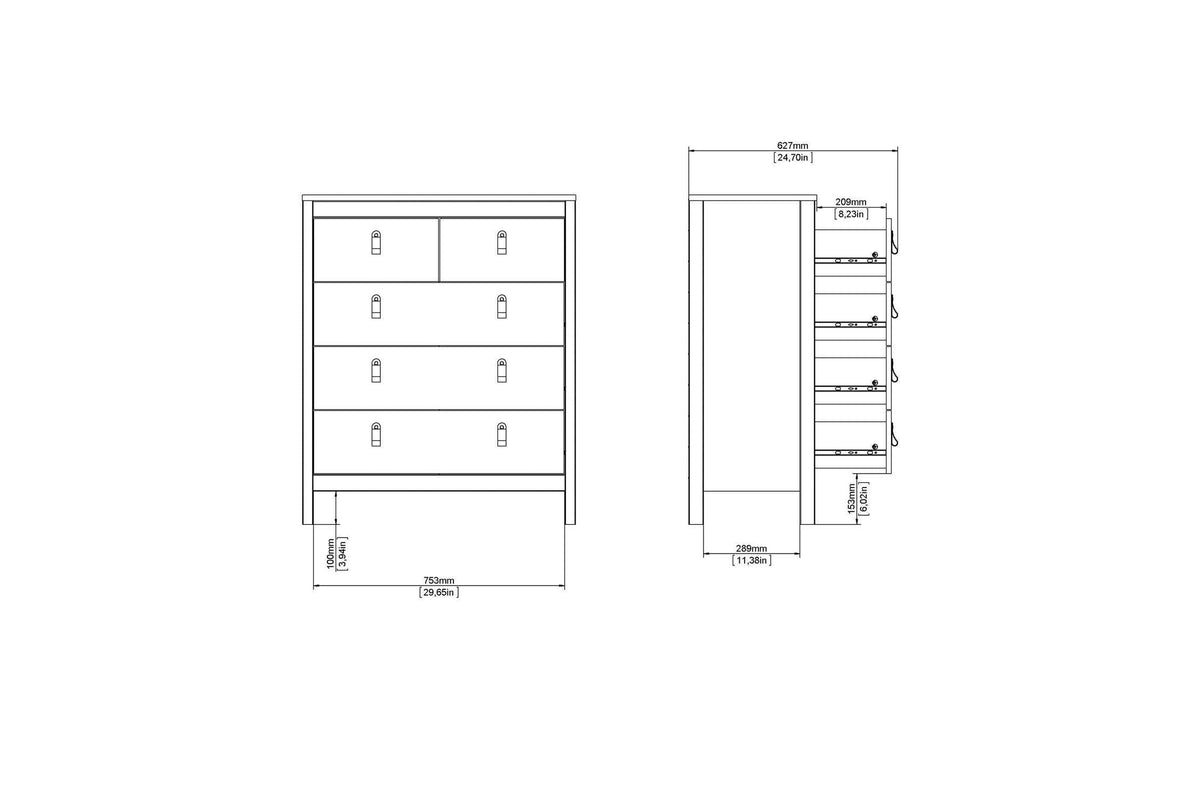 Barcelona Chest 3+2 Drawers In White