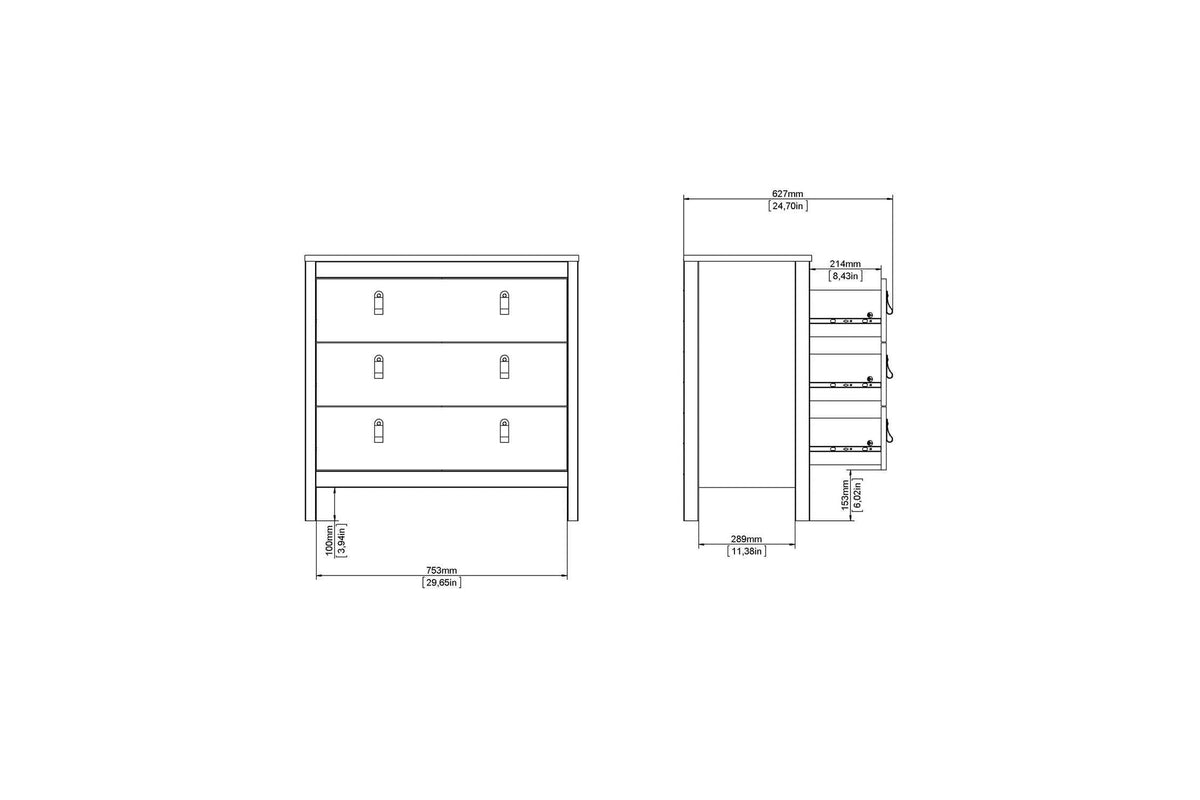 Barcelona Chest 3 Drawers In White