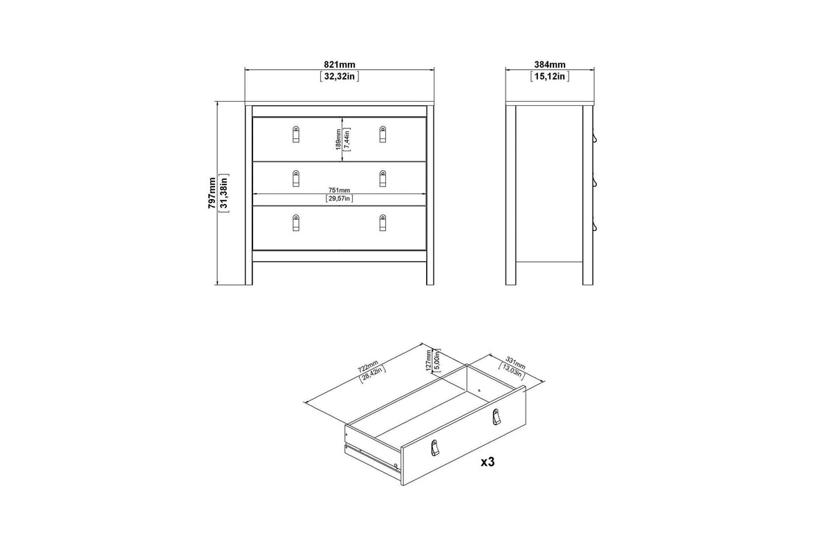 Barcelona Chest 3 Drawers In White