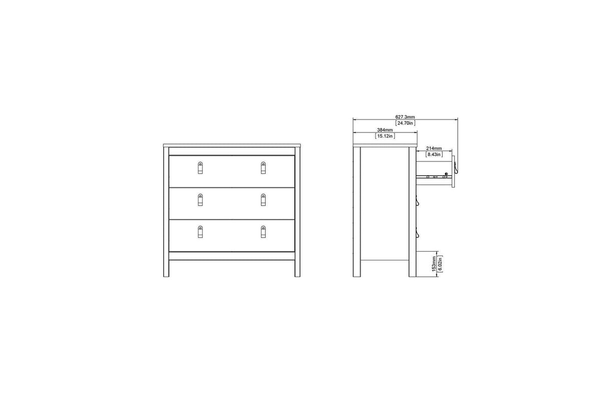 Barcelona Chest 3 Drawers In Matt Black