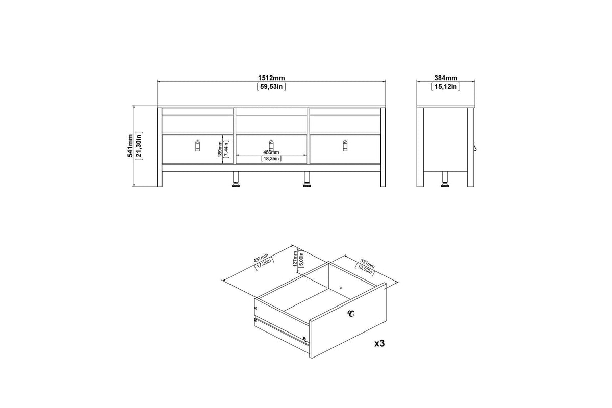 Barcelona Tv Unit 3 Drawers In Matt Black