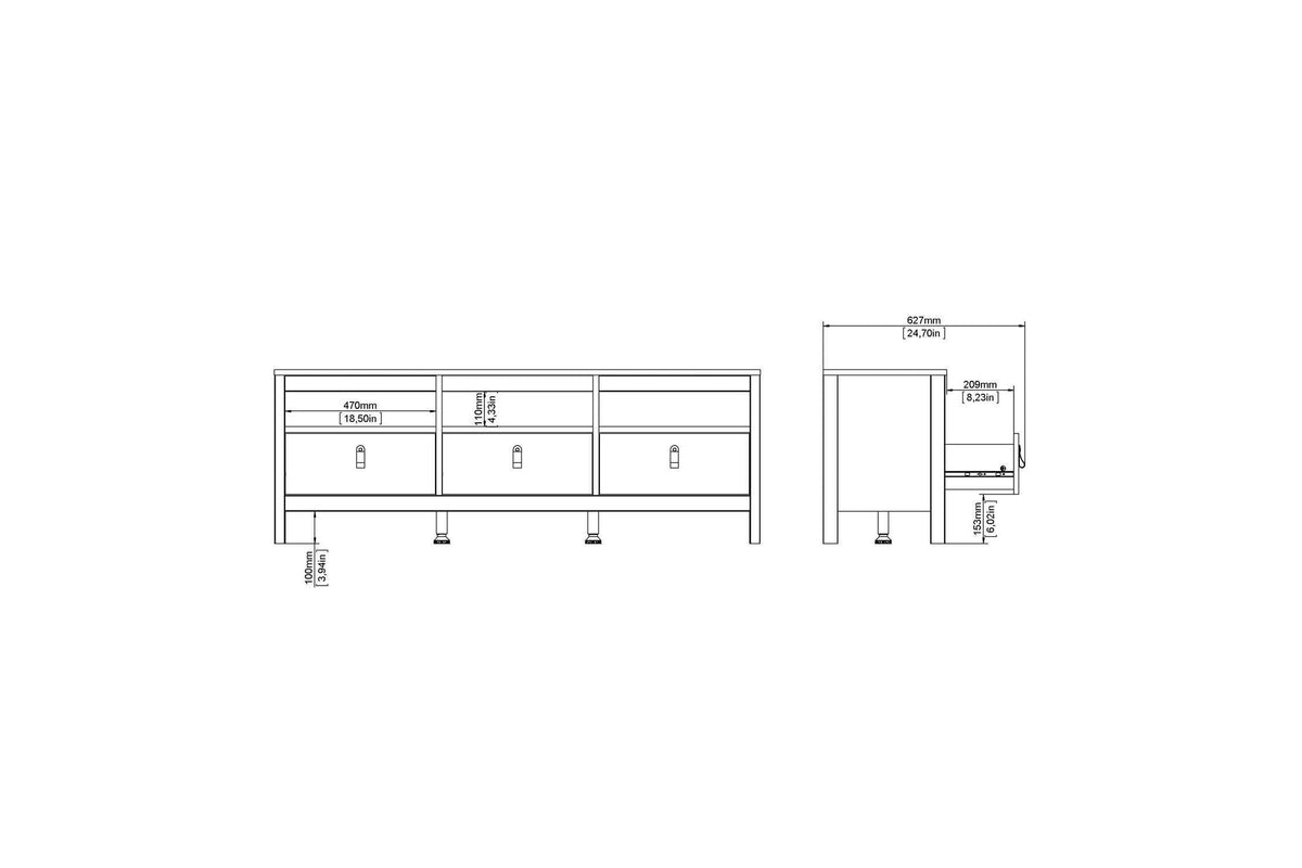 Barcelona Tv Unit 3 Drawers In Matt Black