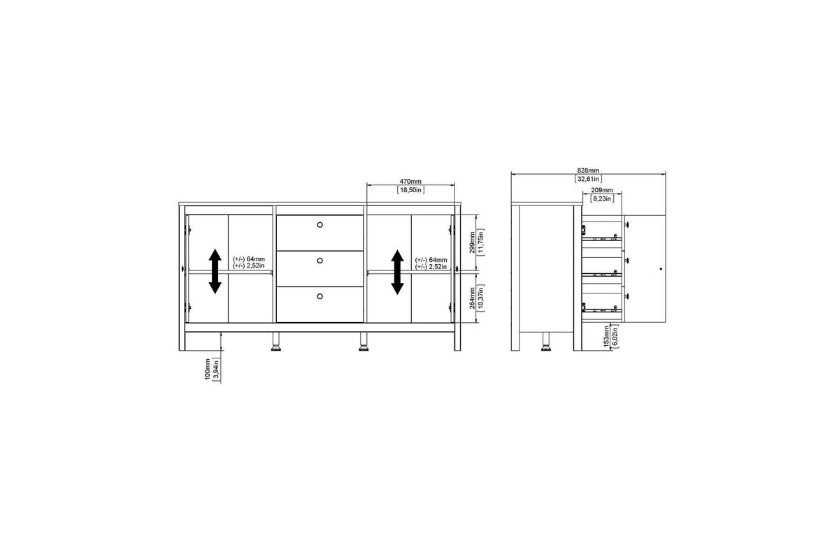 Barcelona Sideboard 2 Doors 3 Drawers In White
