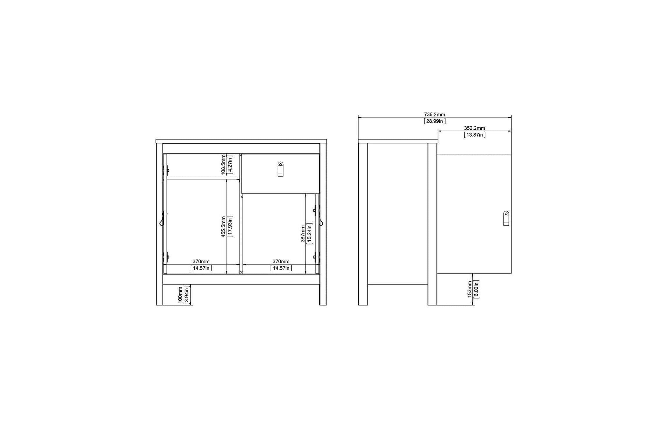 Barcelona Sideboard 2 Doors 1 Drawer In Matt Black