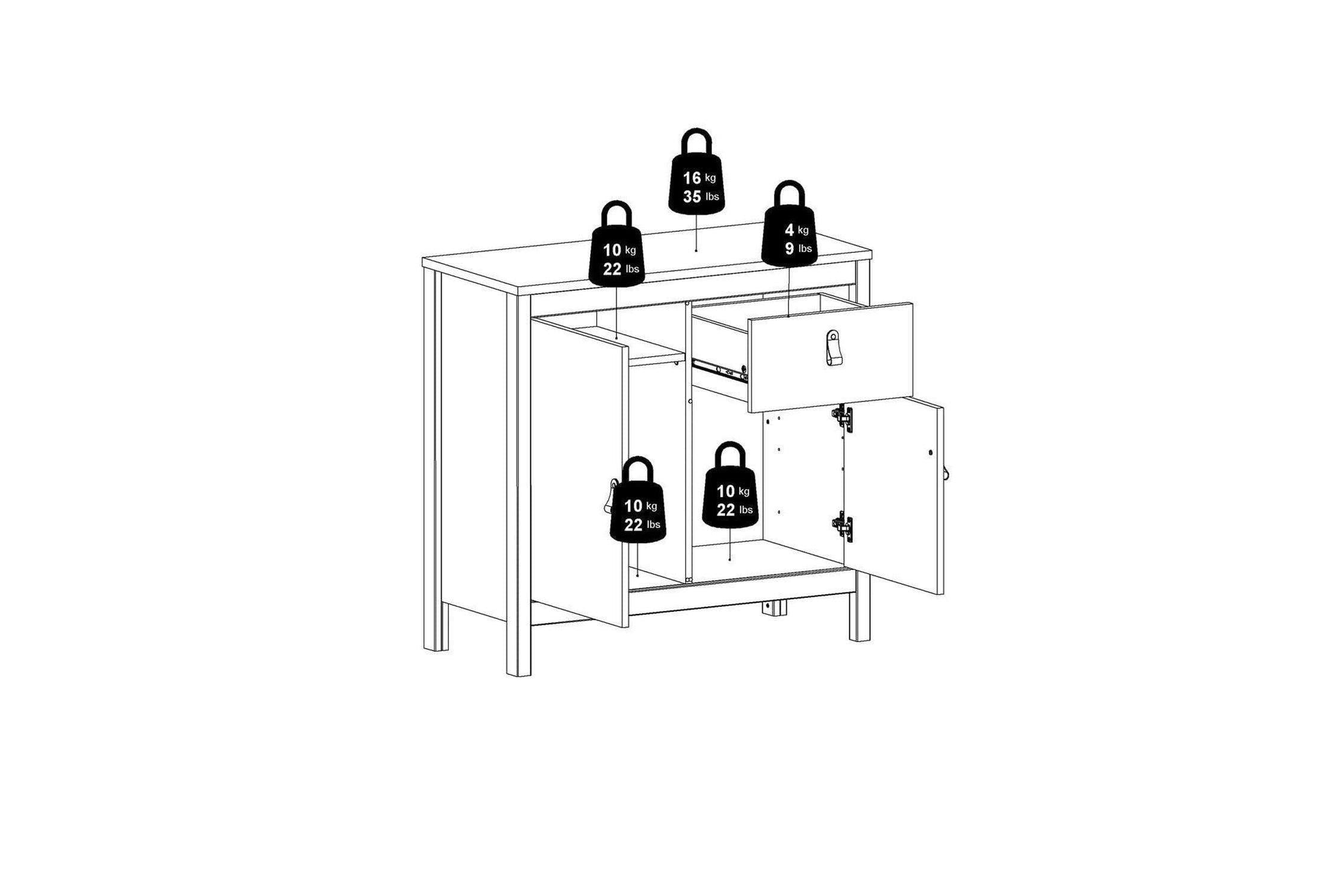 Barcelona Sideboard 2 Doors 1 Drawer In Matt Black