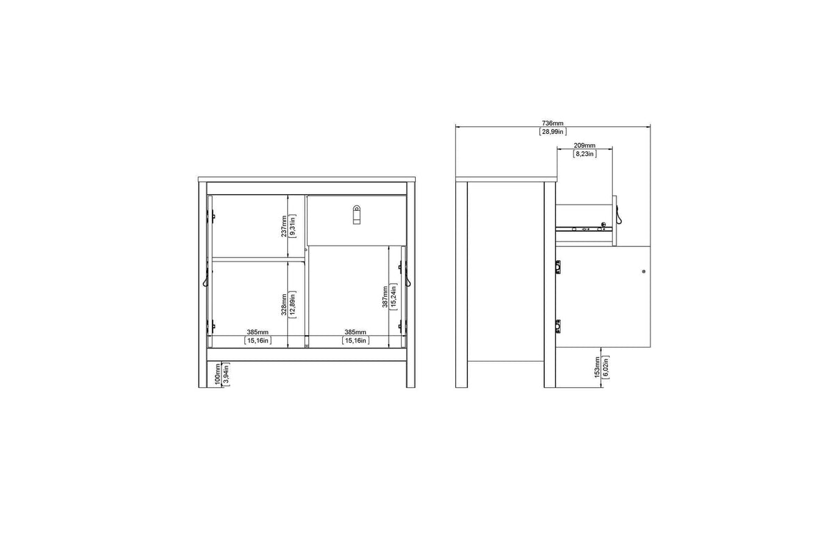 Barcelona Sideboard 2 Doors 1 Drawer In White