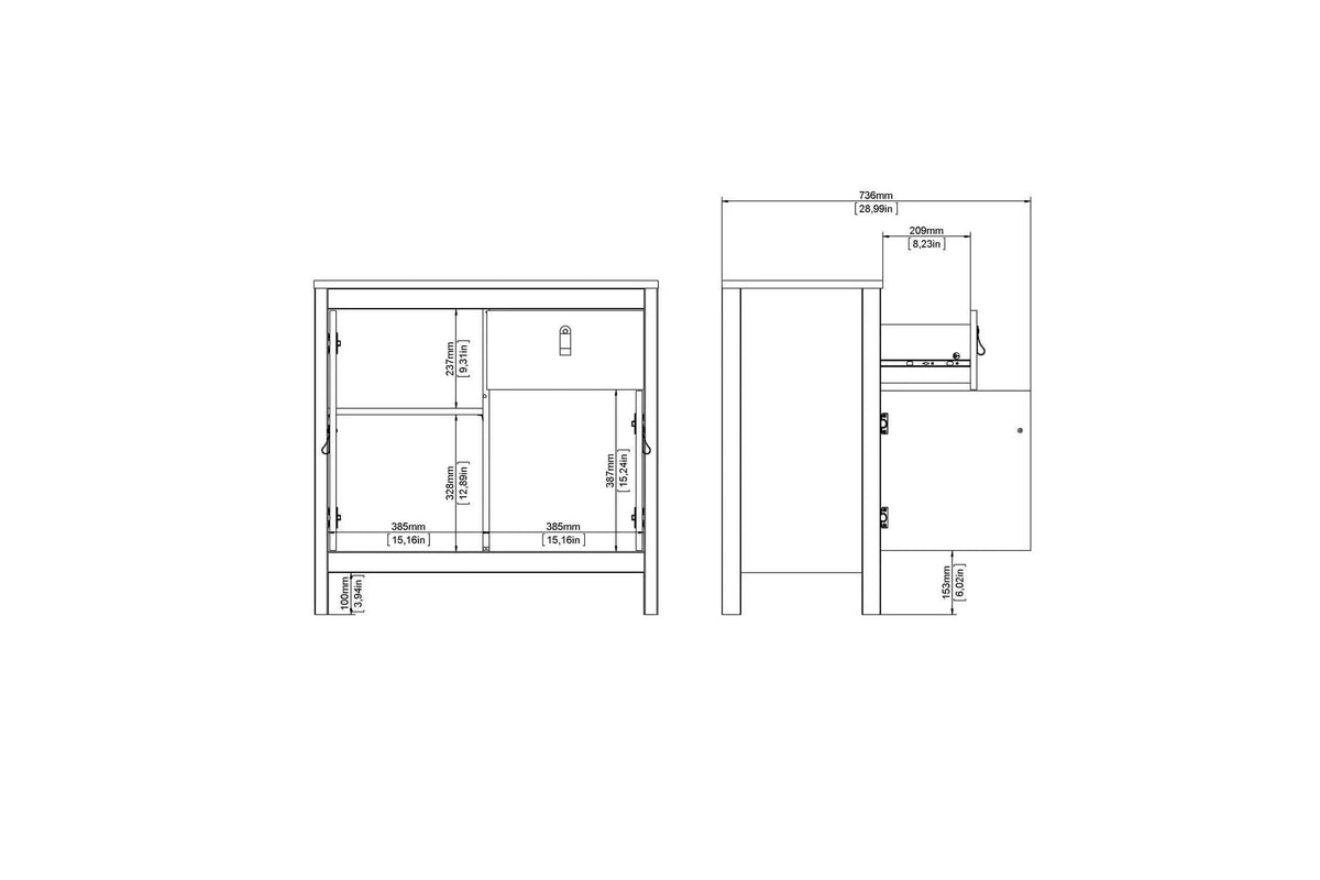 Barcelona Sideboard 2 Doors 1 Drawer In White