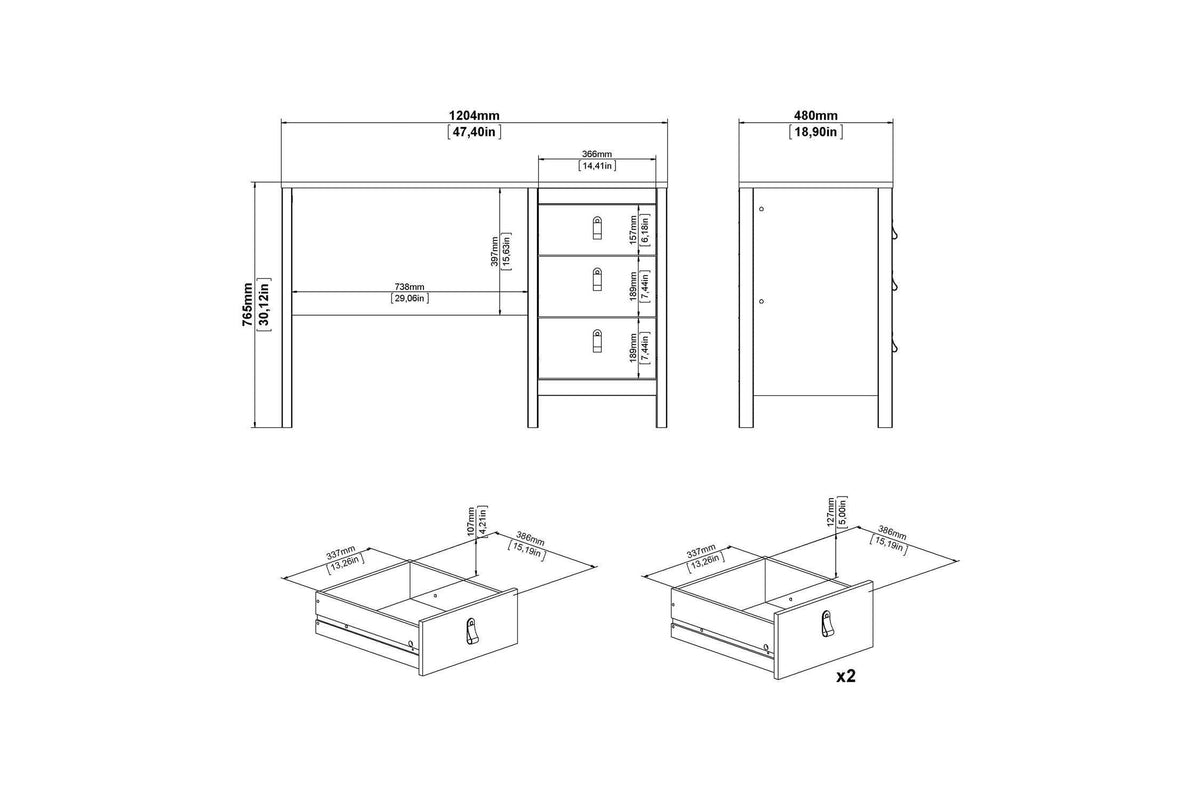 Barcelona Desk 3 Drawers In White