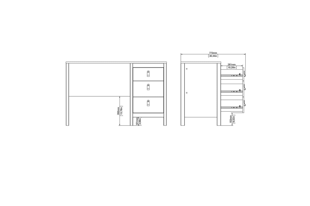 Barcelona Desk 3 Drawers In White