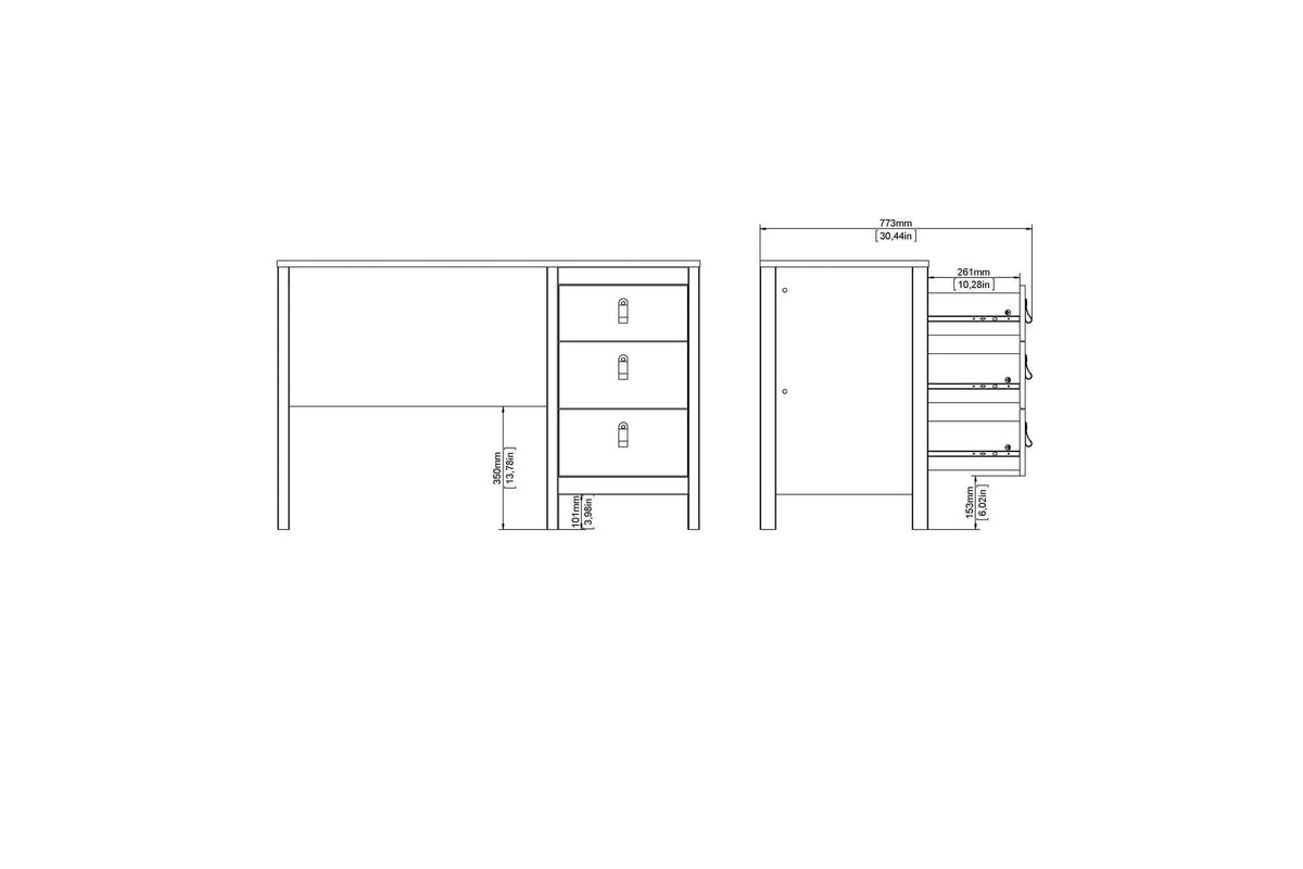 Barcelona Desk 3 Drawers In White