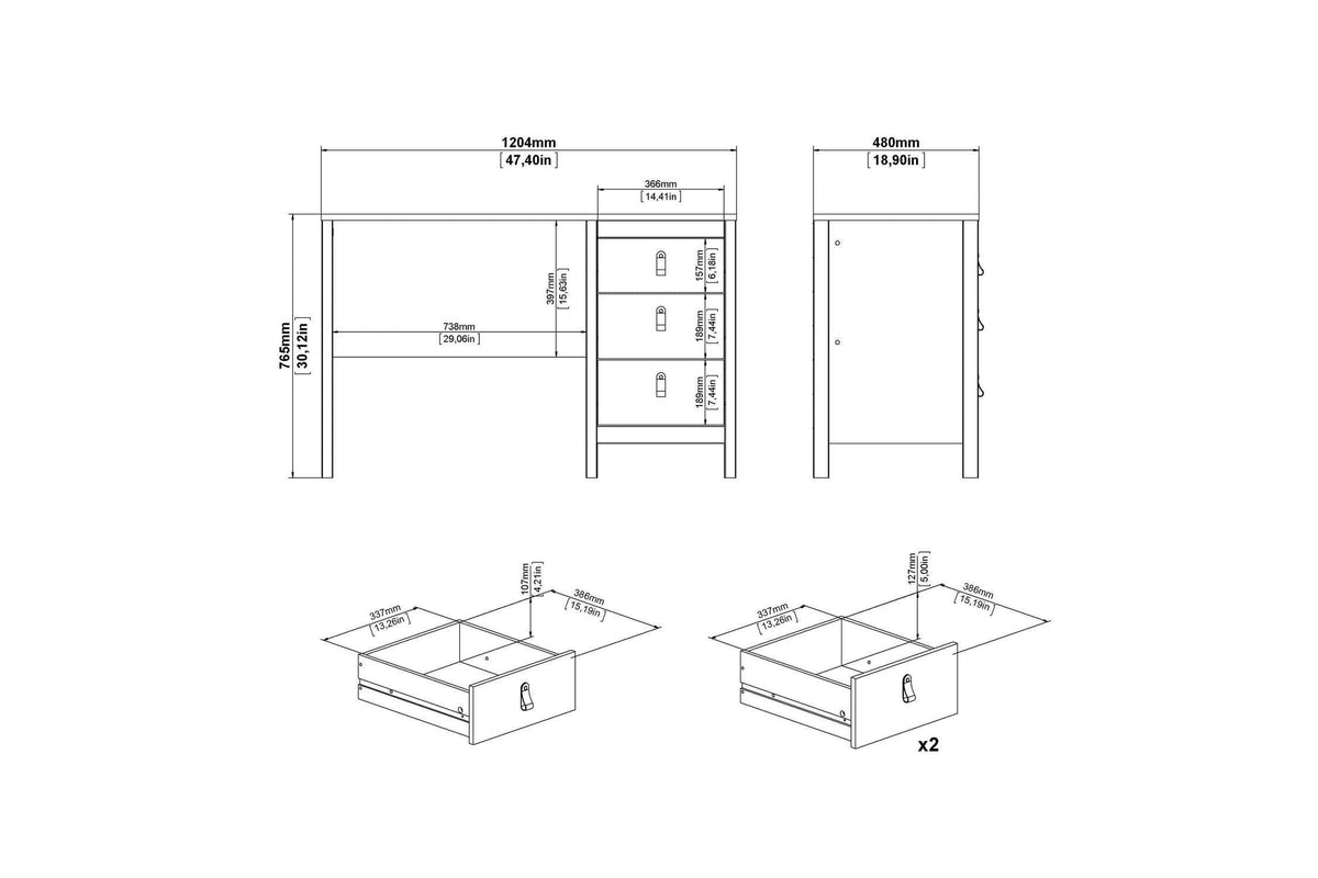 Barcelona Desk 3 Drawers In Matt Black