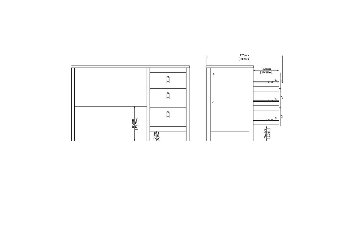 Barcelona Desk 3 Drawers In Matt Black
