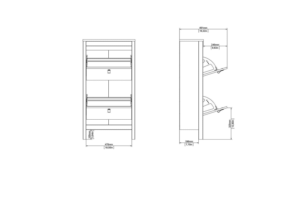 Barcelona Shoe Cabinet 2 Flip Down Doors In White