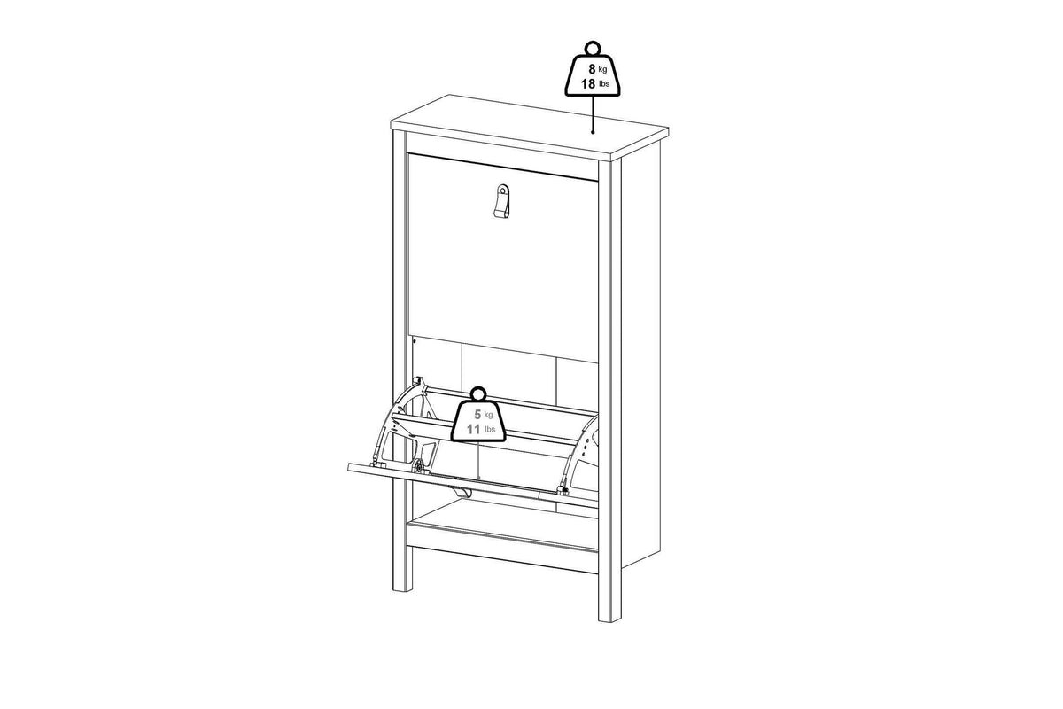 Barcelona Shoe Cabinet 2 Flip Down Doors In White
