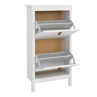 barcelona shoe cabinet 2 flip down doors in white