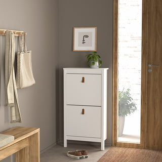 barcelona shoe cabinet 2 flip down doors in white