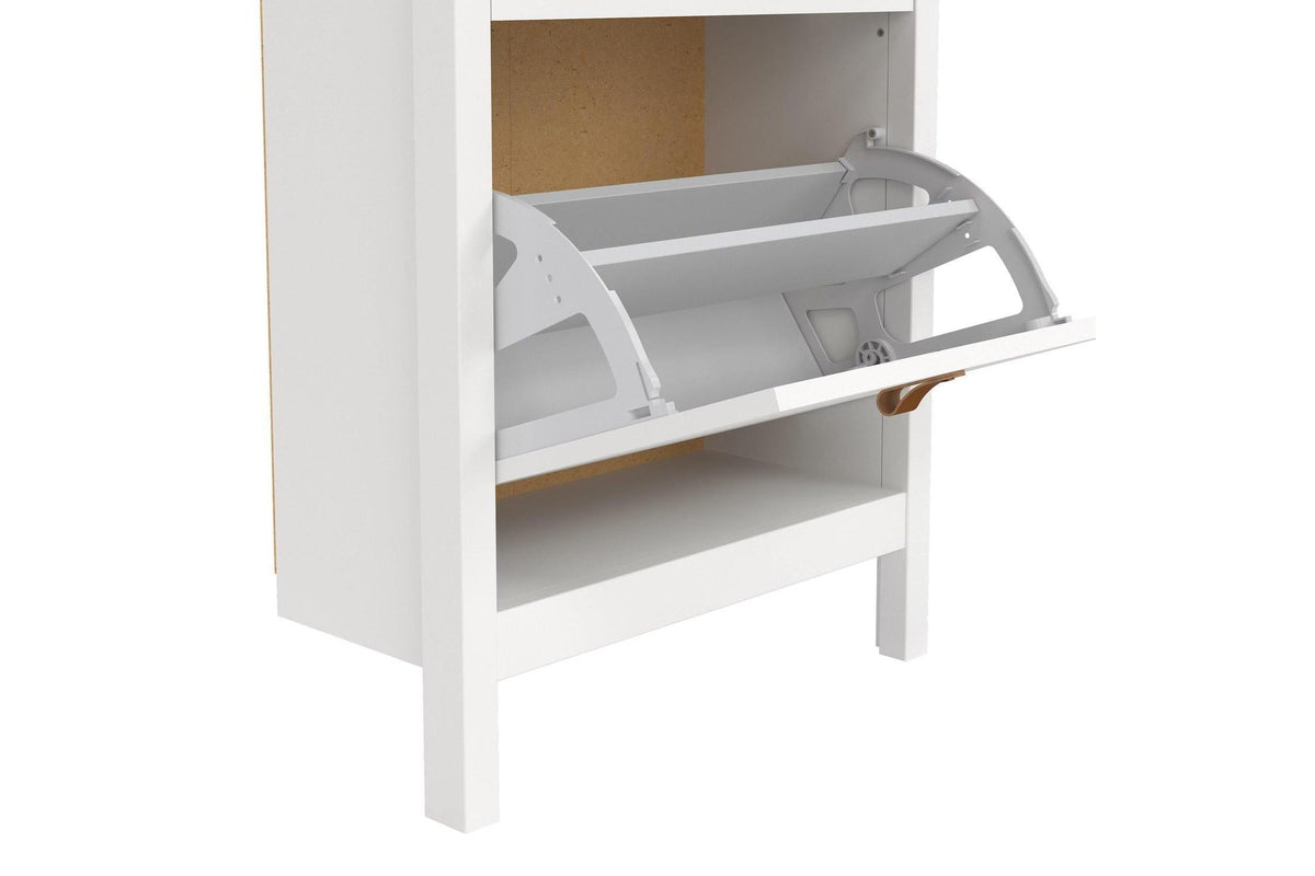 Barcelona Shoe Cabinet 2 Flip Down Doors In White