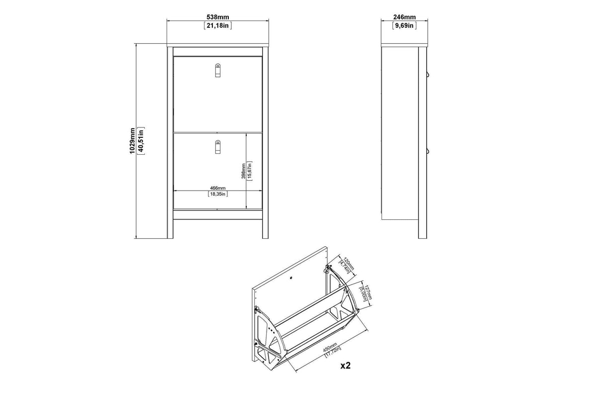 Barcelona Shoe Cabinet 2 Flip Down Doors In White
