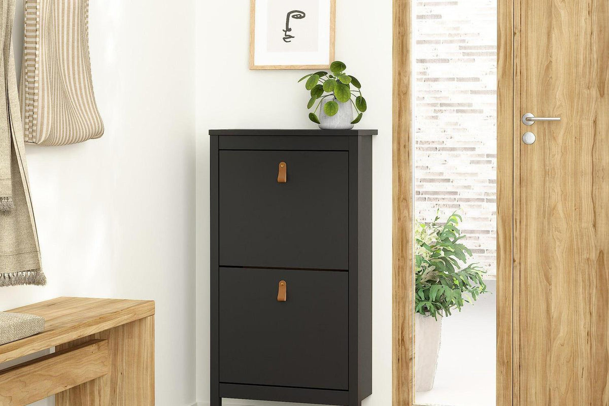 Barcelona Shoe Cabinet 2 Flip Down Doors In Matt Black