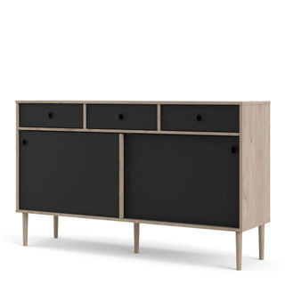 Rome Sideboard 2 Sliding Doors + 3 Drawers in Jackson Hickory Oak and Matt Black - Msofas LTD