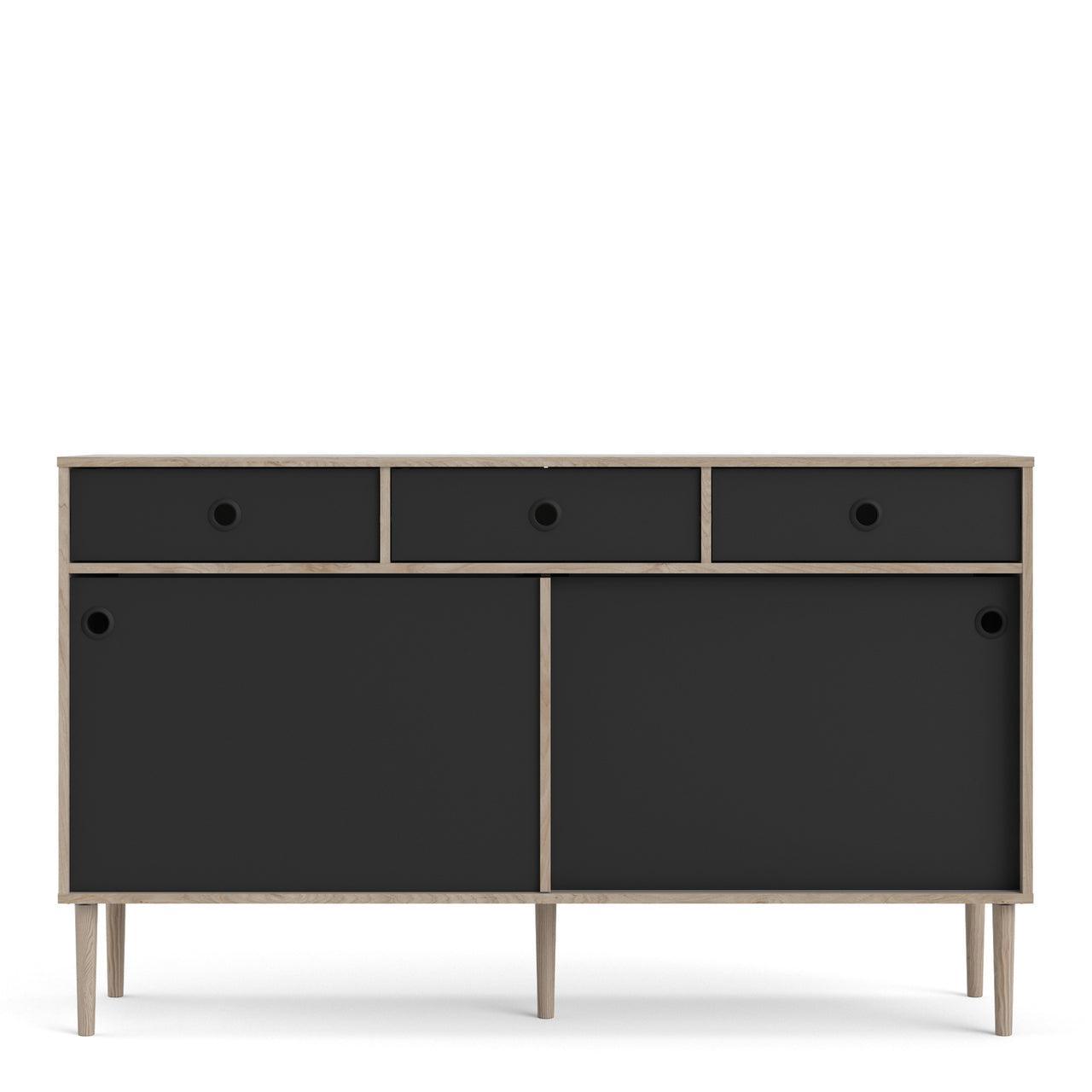 Rome Sideboard 2 Sliding Doors + 3 Drawers in Jackson Hickory Oak and Matt Black