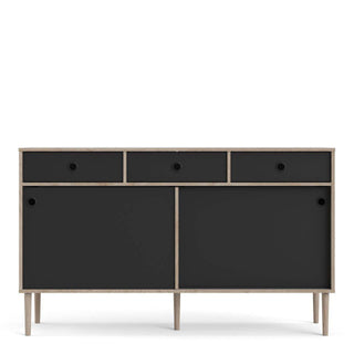 Rome Sideboard 2 Sliding Doors + 3 Drawers in Jackson Hickory Oak and Matt Black - Msofas LTD