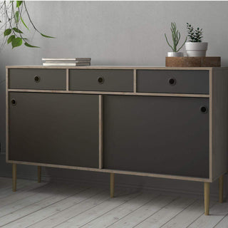 Rome Sideboard 2 Sliding Doors + 3 Drawers in Jackson Hickory Oak and Matt Black - Msofas LTD