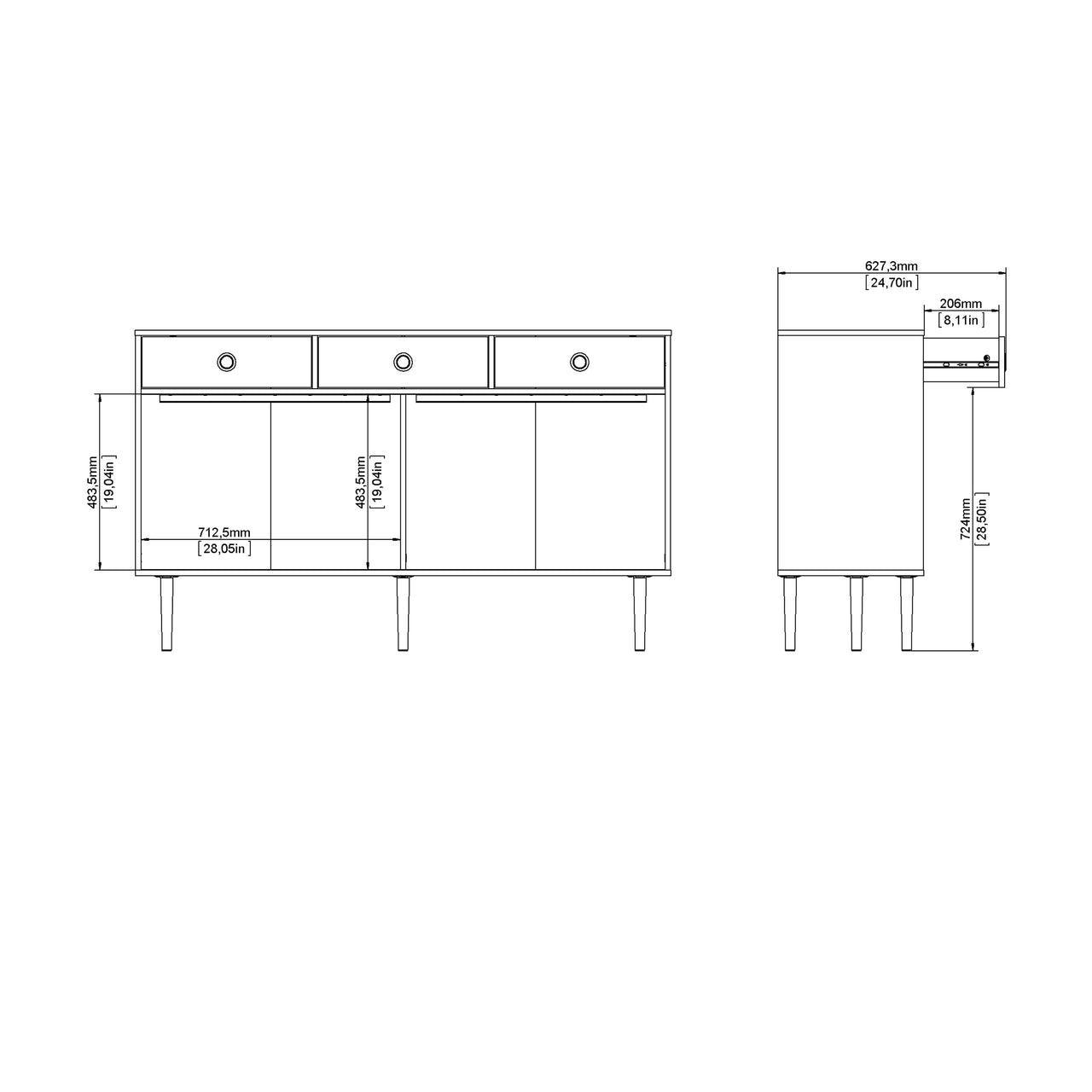 Rome Sideboard 2 Sliding Doors + 3 Drawers in Jackson Hickory Oak and Matt Black