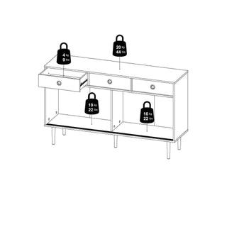 Rome Sideboard 2 Sliding Doors + 3 Drawers in Jackson Hickory Oak and Matt Black - Msofas LTD