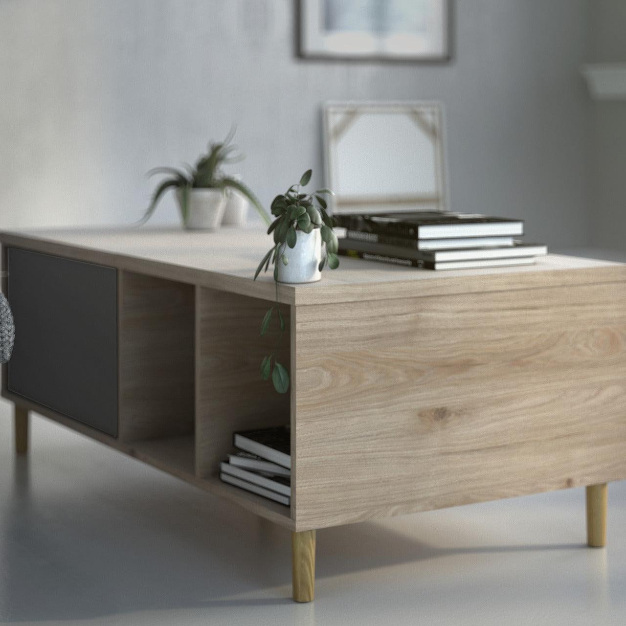 Rome Coffee Table with Sliding Top in Jackson Hickory Oak with Matt Black