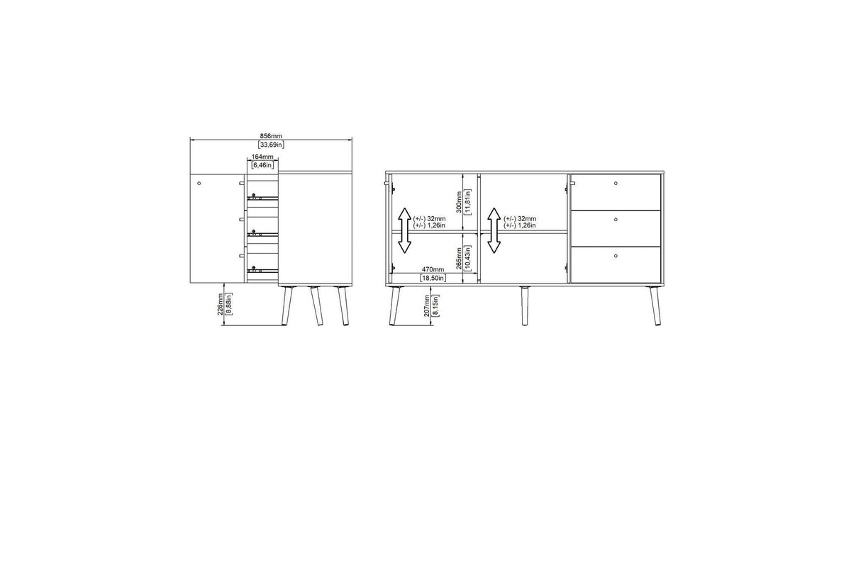 Cumbria Sideboard 2 Doors + 3 Drawers White