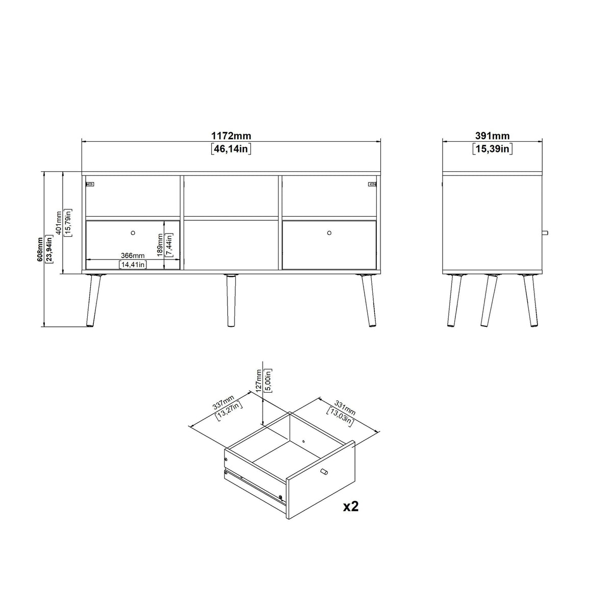 Cumbria Tv-Unit 2 Drawers Dark Grey