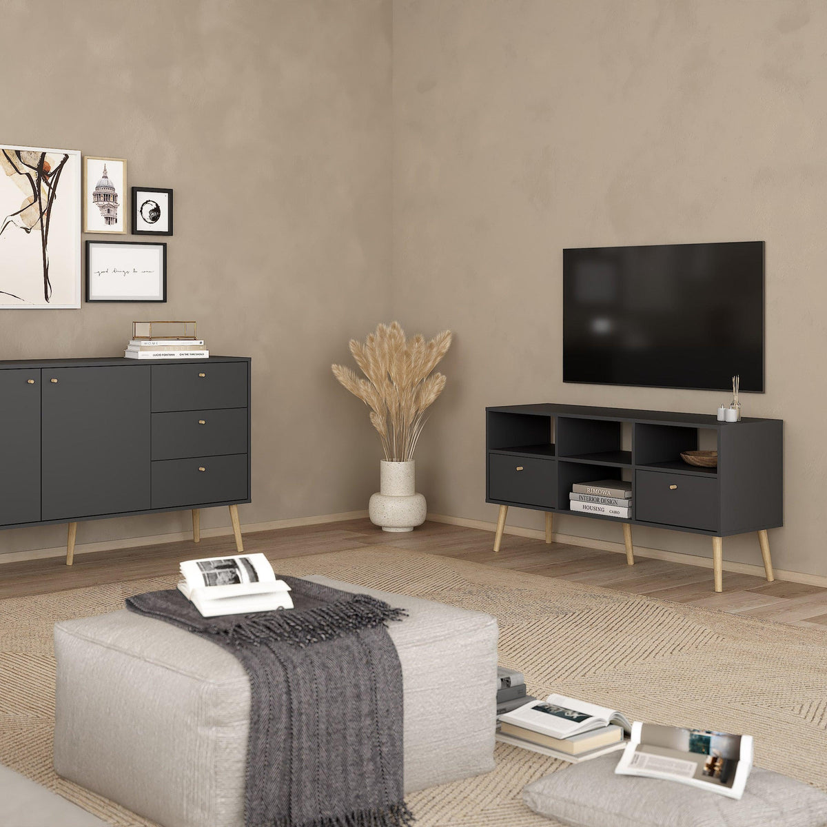 Cumbria Tv-Unit 2 Drawers Dark Grey