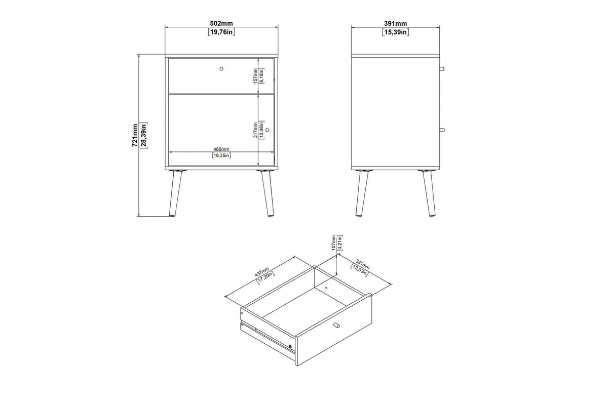Cumbria Nightstand 1 Door + 1 Drawer Dark Grey