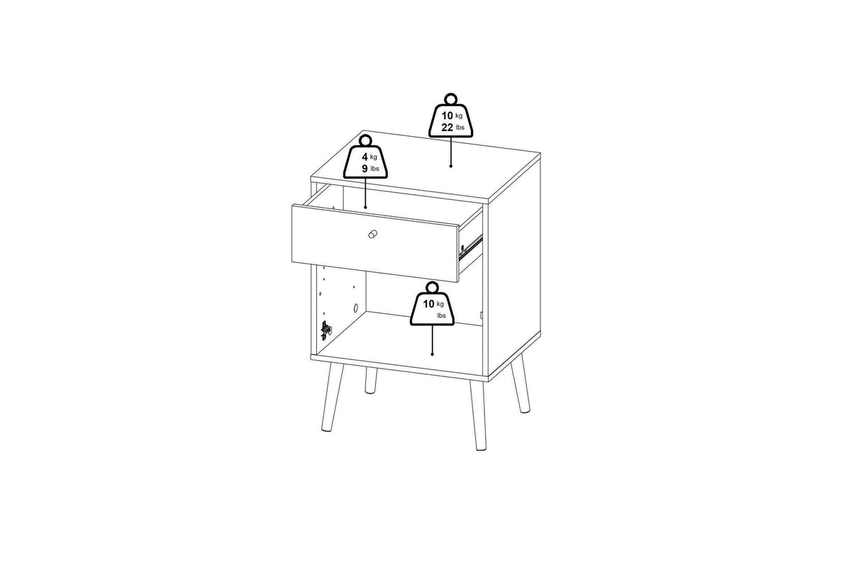 Cumbria Nightstand 1 Door + 1 Drawer Dark Grey