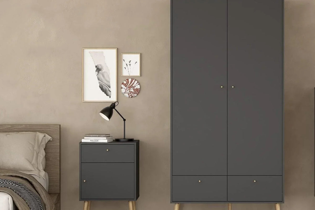Cumbria Nightstand 1 Door + 1 Drawer Dark Grey