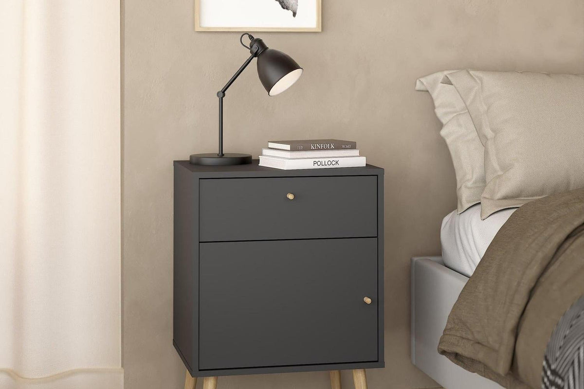 Cumbria Nightstand 1 Door + 1 Drawer Dark Grey
