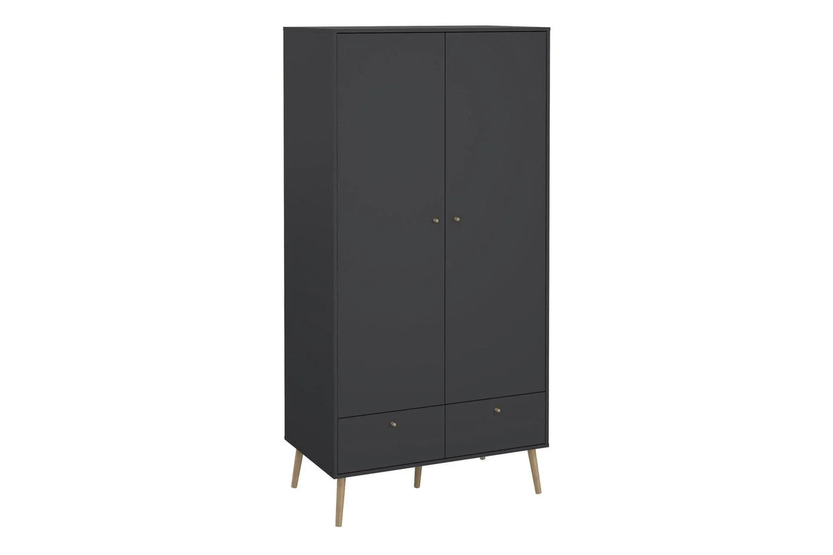 Cumbria Wardrobe With 2 Doors + 2 Drawers Dark Grey