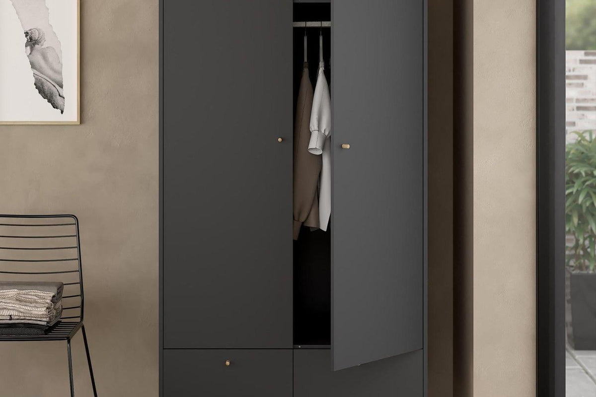Cumbria Wardrobe With 2 Doors + 2 Drawers Dark Grey