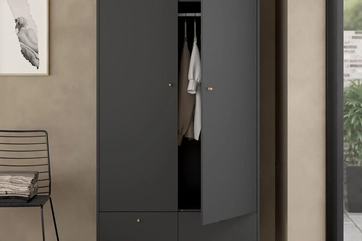 Cumbria Wardrobe With 2 Doors + 2 Drawers Dark Grey