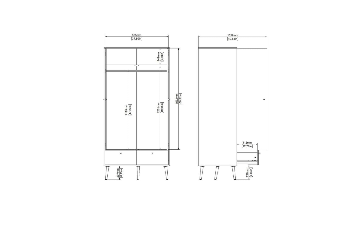 Cumbria Wardrobe With 2 Doors + 2 Drawers Dark Grey