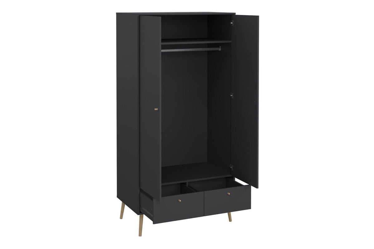Cumbria Wardrobe With 2 Doors + 2 Drawers Dark Grey